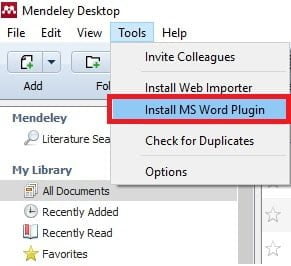 mendeley plugin for word not working