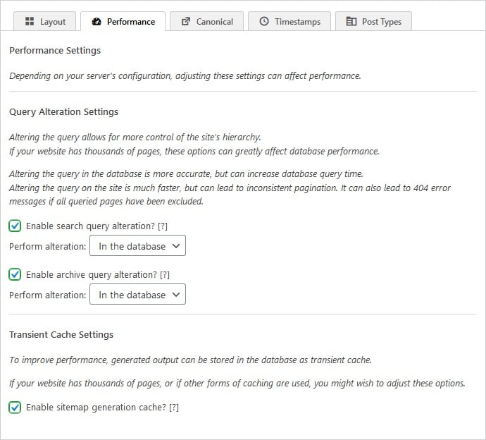Query alteration settings on The SEO Framework