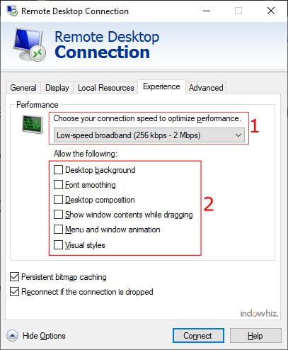 Opsi detail pada Remote Desktop Connection (RDC).